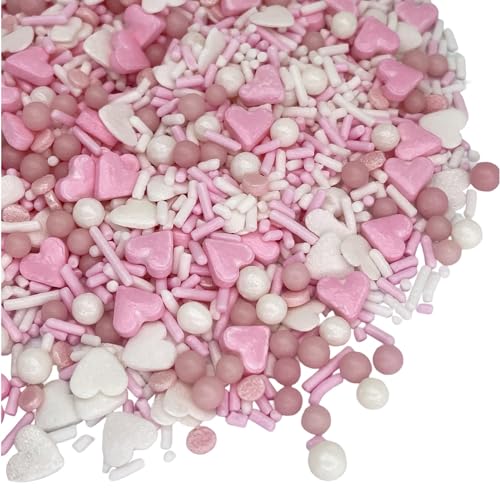Image of Manvscakes Edible Metallic Sprinkles Mix with Assorted Shapes and Sizes for Parties, Cookies, Ice Cream, Cake and Cupcake Decorating, 4 oz(Rose Gold and Pink)