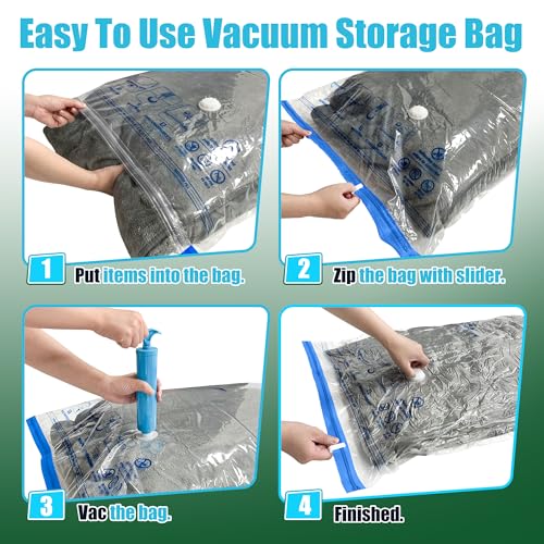 Image of Vacuum Storage Bags, Vacuum Seal Bags for Clothing, 5 Jumbo 5 Large | Extra Large XL, Airtight Triple Seal, Save 80% Space, Hand Pump, Work with Vacuum, Double Zip, Reusable, Easy to Use
