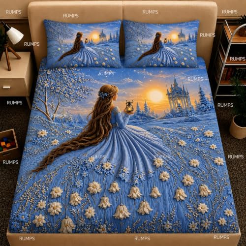 Image of RUMPS 3D Digital Printed Double Bedsheet Flat | Premium Knitted Cotton MicroFabric 90x100 Inch Bed Sheet with 2 Pillow Covers, Cute Cartoon Blue Bird (Blue)