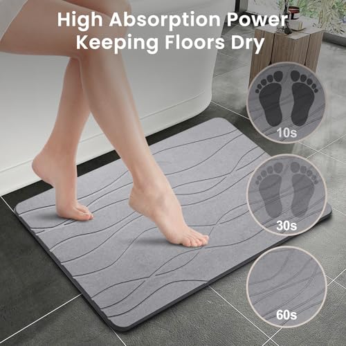 Diatomite Stone Bath Mat for Bathroom 60 * 40cm Bathmat Non Slip Diatomaceous Earth Shower Mat Quick Dry Water Absorbent for Bathtub Kicthen Floor Pet Feeding (Dark Grey) - Image 2