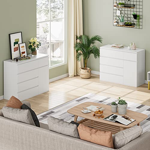 Fotosok 5 Drawer Dresser, White Dresser For Bedroom, Mid Century Modern Dresser Double Dresser Storage Chests Of Drawer With Door, Deep Drawers And Wide Storage Space #TOP4