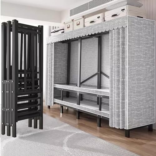 FPIGSHS Portable Wardrobe Closet Rack,1100lbs,Heavy-Duty Foldable Garment Rack With Cover,Freestanding ...