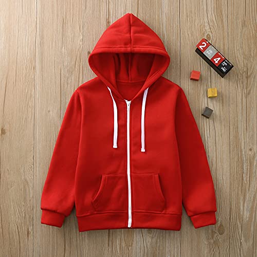Zip up Hoodie Kids Hooded Sweatshirts for Boys Girls Toddlers Hooded Full Zipper Jacket Shirt 3 to 12Y (Red, 7-8 Years)3