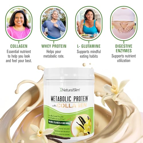 NaturalSlim Metabolic Protein Powder with Collagen, whey protein powder shake, Hydrolyzed Collagen with L-Glutamine for Metabolic Support, Digestion, Skin, Joints & Muscle, Low Carb 17.06 oz Vanilla - Thumbnail 5