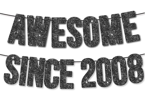 Image of Pre-Strung Awesome Since 2008 Banner for 17th Birthday Party Decoration,Happy 17th Men Women Birthday Party Banner,Handmade - Black