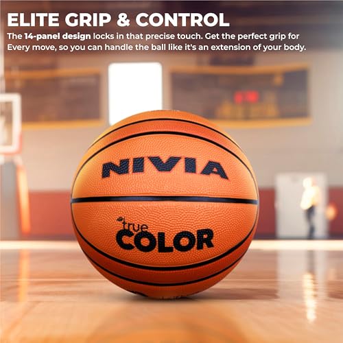 Image of Nivia True Color Basketball, As per BFI Standard, 14 Panels, Moulded Soft Rubber Cover with Pebbled Texture, Butyl Threadwounded Bladder, Made for Tournaments, To Play on All Indoor & Outdoor Surfaces