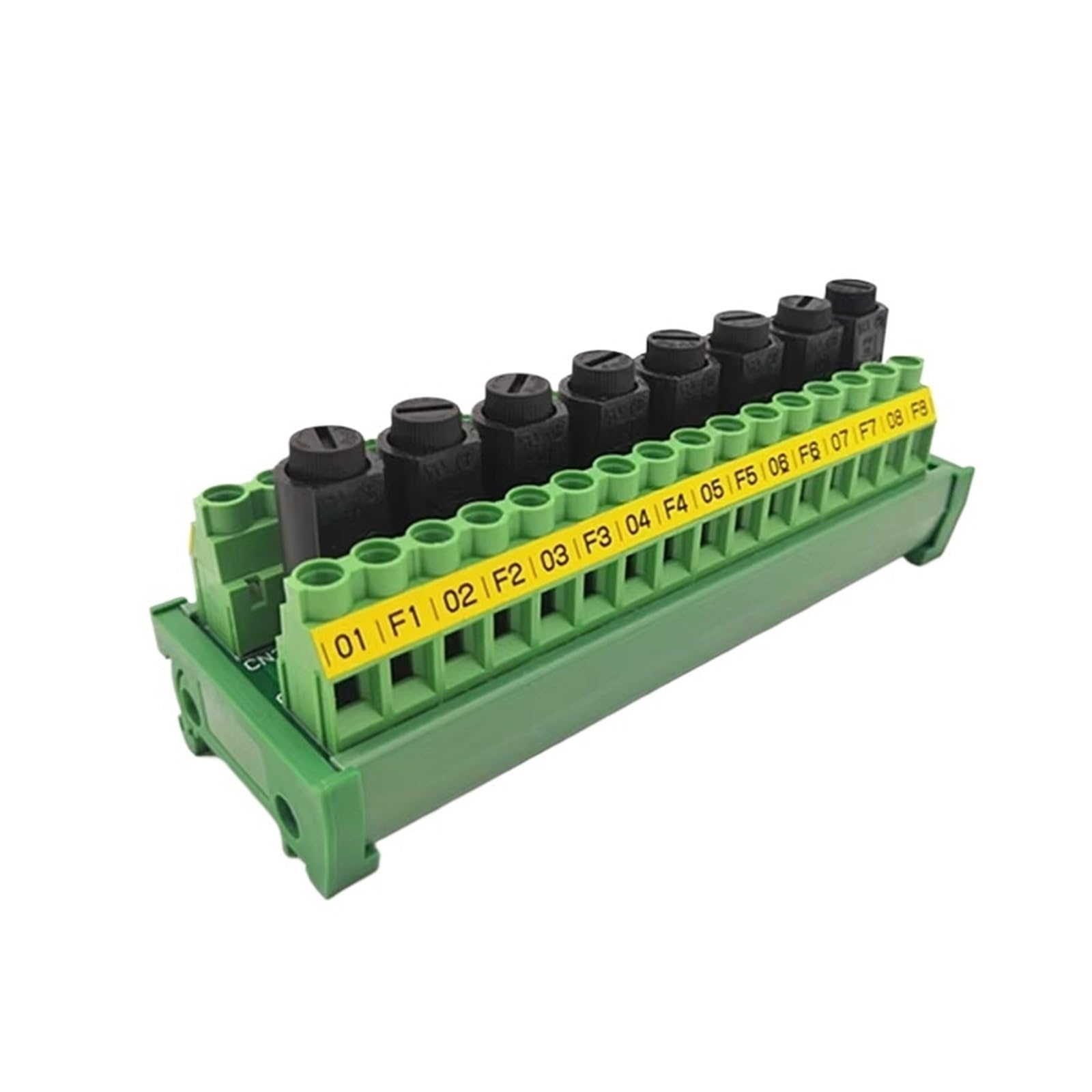 Montaggio su guida DIN Fusibili a 8 canali Modulo di distribuzione con morsettiera a vite a 16 posizioni Modulo di distribuzione 10A 5x20mm Portafusibile nero(8 Channel)