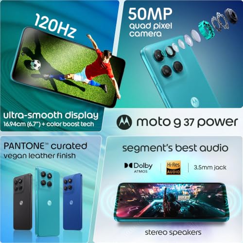 Image of Motorola g37 Power (Pantone Capri, 4GB RAM, 64GB Storage) | MediaTek Dimensity 6400 Octa-Core Processor | 50MP AI Rear Camera | 8MP Front Camera | 6.66-inch HD+ 120Hz Display | 7000mAh Battery