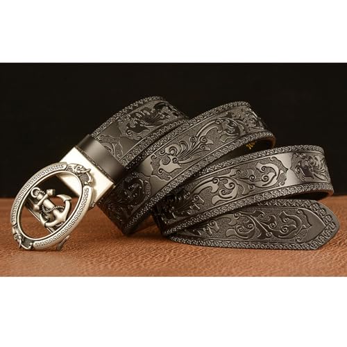 Men'sbelt Personalized Carving Ratchet Belt Men Fashion Jeans Pants Belt with Automatic 45Mm Buckle,Black,115cm/waist:33"~35"2