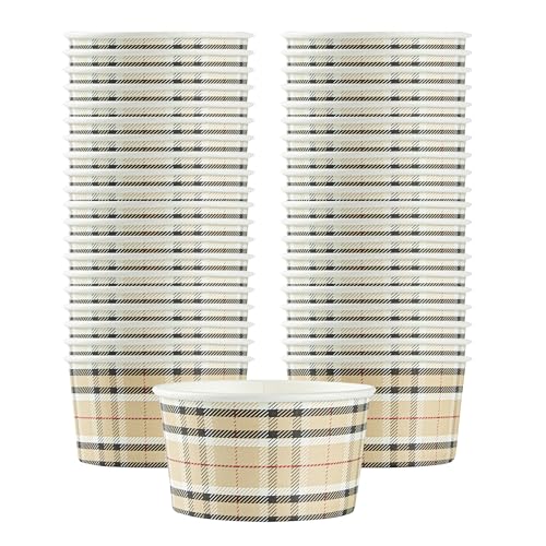 Image of Restaurantware Coppetta 8 Ounce Dessert Cups, 200 Disposable Ice Cream Cups - Lids Sold Separately, Sturdy, Plaid Paper FroYo Bowls, For Hot And Cold Foods, Perfect For Gelato Or Mousse