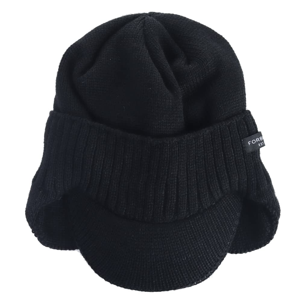 Ruphedy Mens Visor Beanie with Earflaps Winter Hat Knitted Thick Fleece Beanie with Brim B323