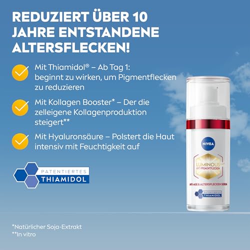NIVEA LUMINOUS630 Anti-Age & Altersflecken Serum, Gesichtspflege mit Thiamidol, Kollagen Booster und Hyaluronsäure für reife Haut, füllt und stärkt die Haut (30 ml) 2