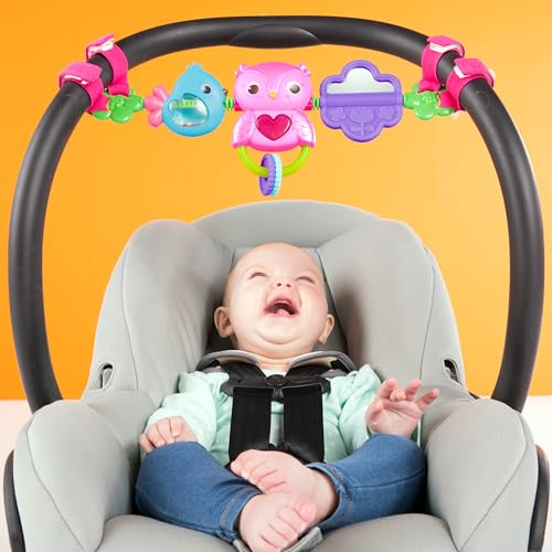 Image of Bright Starts Busy Birdies Carrier Toy Bar Musical Take-Along Toy with Lights, Ages Newborn +, Pink