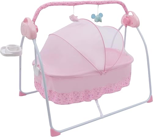 TFCFL Cuna eléctrica para bebé, de 0 a 18 meses, columpio automático con control remoto y música, capacidad de 55.1 lbs55 libras, cuna plegable,