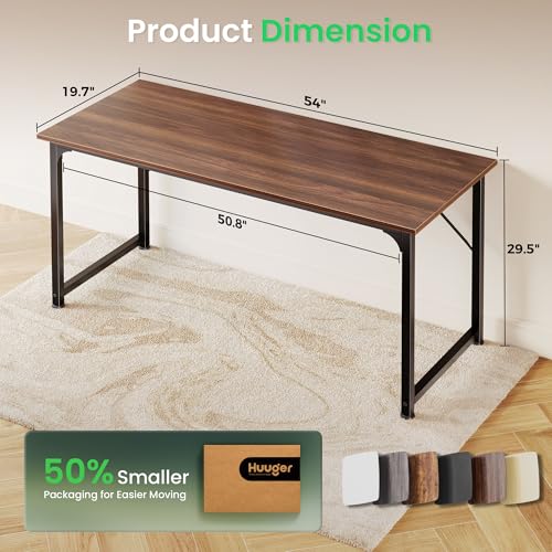 Image of Huuger Computer Desk, 54 Inch Office Desk, Gaming Desk with Storage, Writing Desk Work Desk for Home Office, Study, Modern Simple Desk, Large Legroom, Metal Frame, Walnut