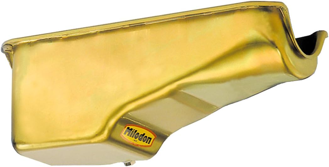 Milodon 30700 Steel, Gold Zinc Plated Stock Replacement Oil Pan for Small Block Chevy
