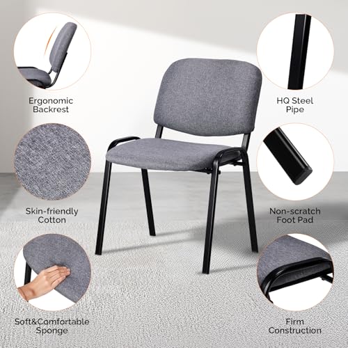 Image of VINGLI Waiting Room Stacking Chairs, 5-Pack Fabric Church Conference Stackable Chair Set, for Office Guest & Reception Meeting Rooms, Lobby, Simple&Space-Saving, Fabric-Grey
