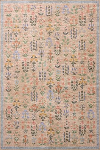 Image of Loloi Rifle Paper Co Edinburgh Cream /Multi 10'-0 inch x 14'-0 inch Area Rug | EDN-03 Printed Approx. 10x14 Beige Living room Dining room Bedroom, Rustic, Elegant, Muted, Refined, Area Rug