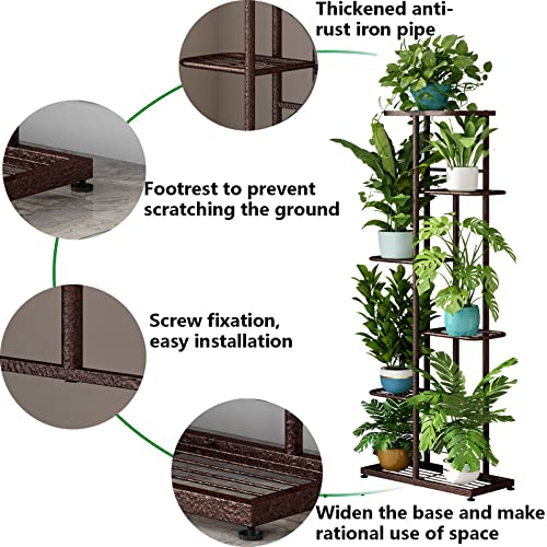 Image of LINZINAR Plant Stand Metal 6 Tier 7 Potted Multiple Flower Pot Holder Shelf Indoor Outdoor Planter Display Shelving Unit for Patio Garden Corner Balcony Living Room Bronze