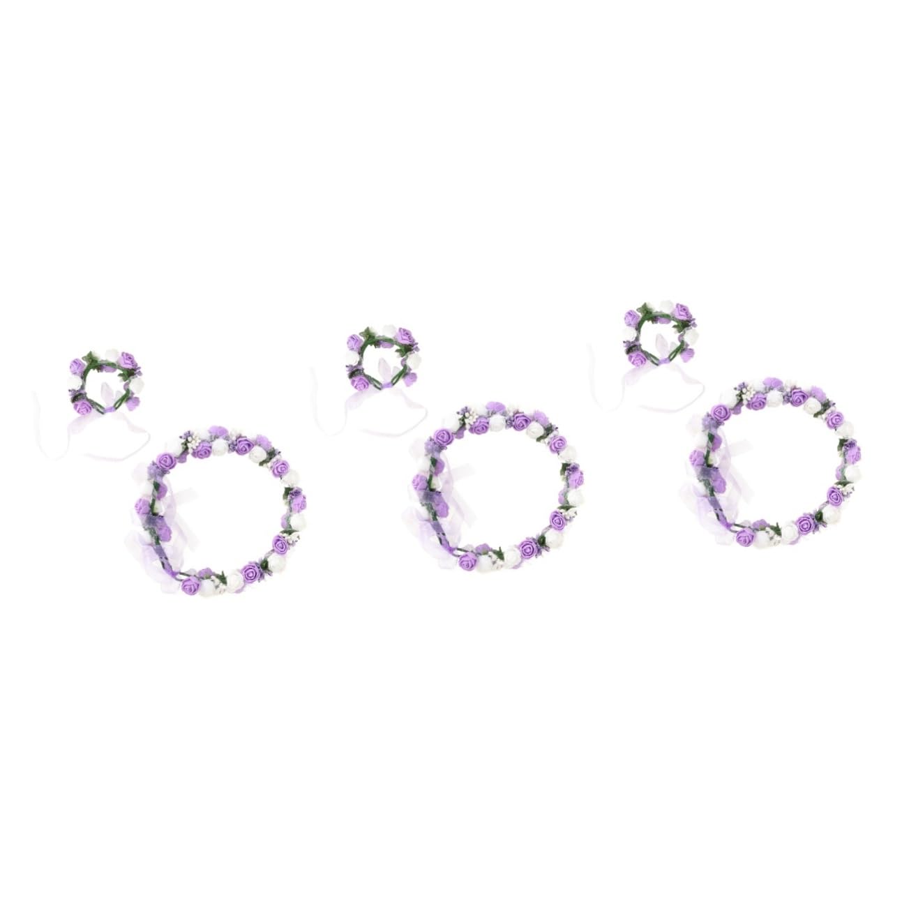 Housoutil 3sätze Handgefertigter Blumenkranz Für Braut Und Brautjungfern Koreanische Wreath Für Urlaub Und Strand Doppelreihe Armband Violett Und Weiß Dekoration Für Hochzeiten Und