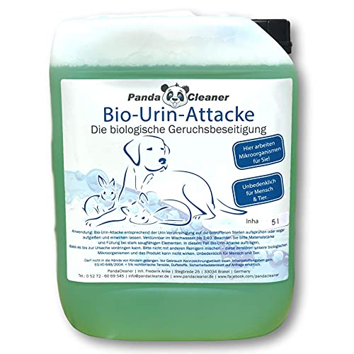 PandaCleaner Bio-Urin Attacke - Uringeruch Entferner Katze Hunde Tiergerüche - 5 Liter Konzentrat - Reinigungsmittel mit Mikroorganismen - Biologischer Geruchneutralisator