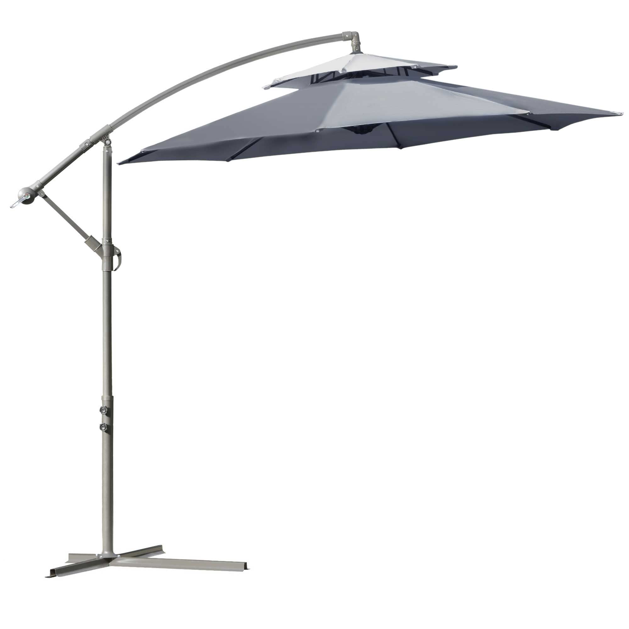 Outsunny Sombrilla de Jardín Ø267 cm Parasol Inclinable con Doble Techo Manivela 8 Costillas de Acero y Base Cruzada Protección Solar para Terraza Balcón Exterior