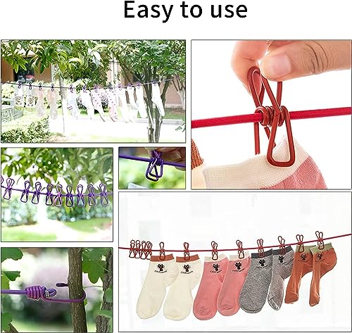 Image of Nibbler Cloth Drying Rope with Hooks - Elastic Hanging Rope for Travel, Home, and Outdoor Drying - Includes 12 Clips-Kapde Sukhane ki Rassi Wire - Multicolour (3)