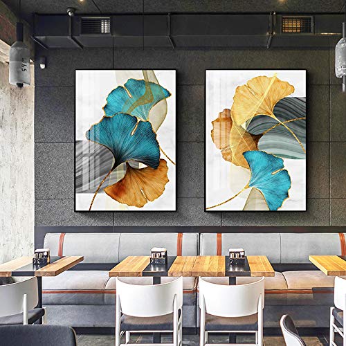 Affiche de toile bleu et or abstrait pour salon moderne 60x80cm lot de 2 sans cadre