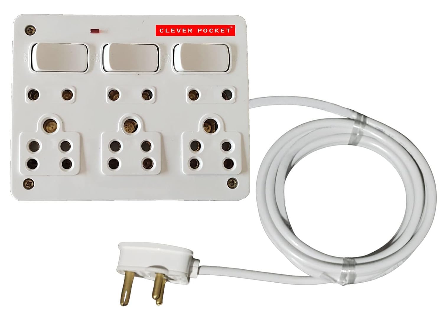 CLEVER POCKET® (2-Meter-Long Wire) (3+6) Box Extension Board with Individual Switches, 6 amp Indian Sockets, Extension Cord Cable- (1.0 mm x 2 core Copper), Led Indicator & 6 amp 3 pin Plug top (2M)