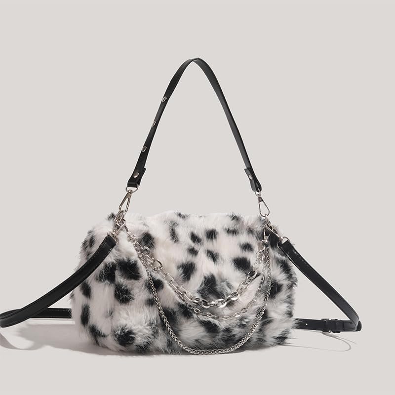 New Leopard Print Plush Shoulder Cross-body Bag Fashion Chain One-shoulder Armpit Tote Y2K Purse Hobo Bag Fuzzy Fuzzy Shoulder Crossbody - Image 2