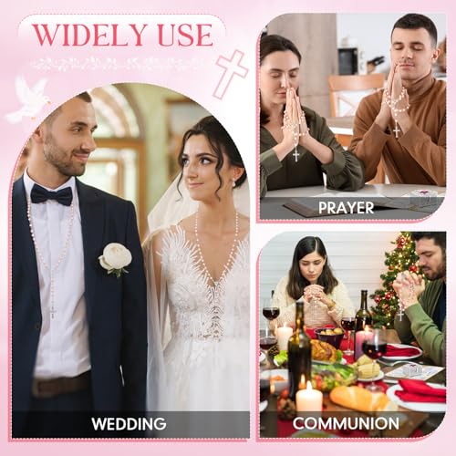 Quelay Rosary Beads Catholic for Women Pearl Rosary Catholic Necklace with Pray Card First Communion Gifts4