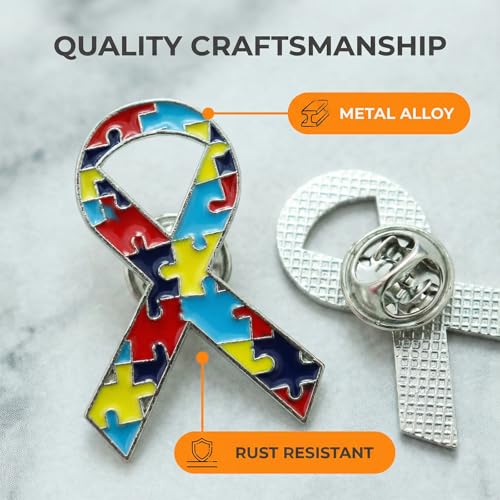 Image of Awareness Enamel Lapel Pin - Nickel and Gold Plated Ribbon Pin - Prevention and Awareness Ribbon - Jewelry Brooch Pin with Secure Clutch Back