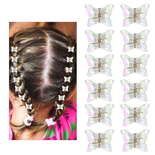 Ouligay 12PCS Mini Butterfly Hair Clips Y2k Little Girl Hair Accessories Mini Claw Clips for Hair Girl Women Hair Clips (Polarized Color)