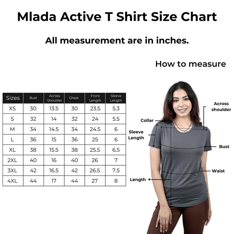 Image of Mlada Luxury Athleisure T Shirt Polyester Stretch Knit T-Shirt Full Length Moisture Wicking, Breathability, Compression for Gym, Workout and On-The-Move for Women