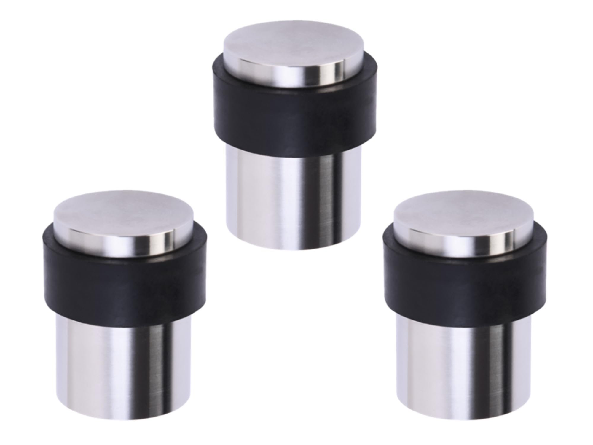 HANDLEZONE® 3 Pack Floor Mounted Door Stop 30mm x 40mm, Collared with Rubber Buffer Stopper, Concealed Fixing - Satin Stainless Steel