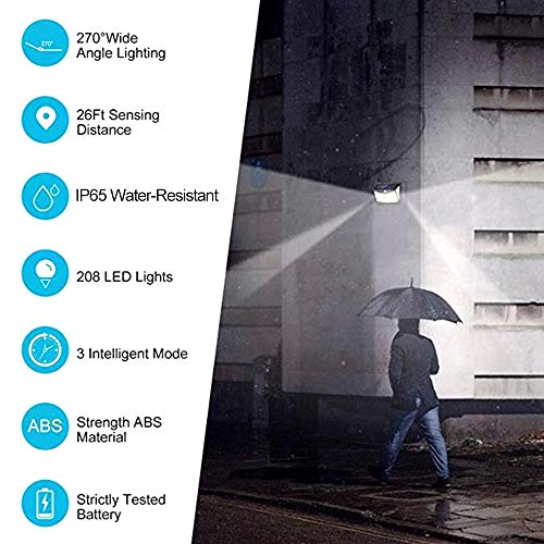 Festnight 208LED Luz Solar Lâmpada de parede PIR Motion Sensor Light IP65 resistente à água Iluminaç