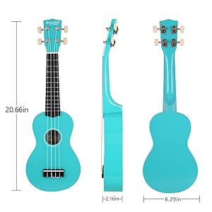 Strong Wind Soprano Ukulele - Stringed Musical Instrument Ukulele for Beginners Adults, 21 Inch Basswood Ukelele (Light blue)
