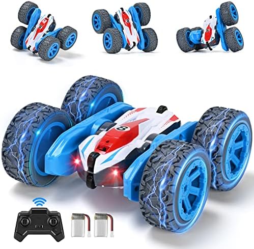 NUOKE Remote Control Car, RC Cars Stunt Car Toy, 4WD 2.4Ghz Double Sided 360° Rotating RC Car with Headlight, Birthday Gift for Boys Age 3 4 5 6 7 8 Year Old