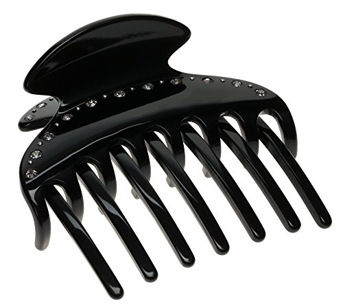 France Luxe Small Crystal Side Comb Jaw - Black/Crystal/Silver