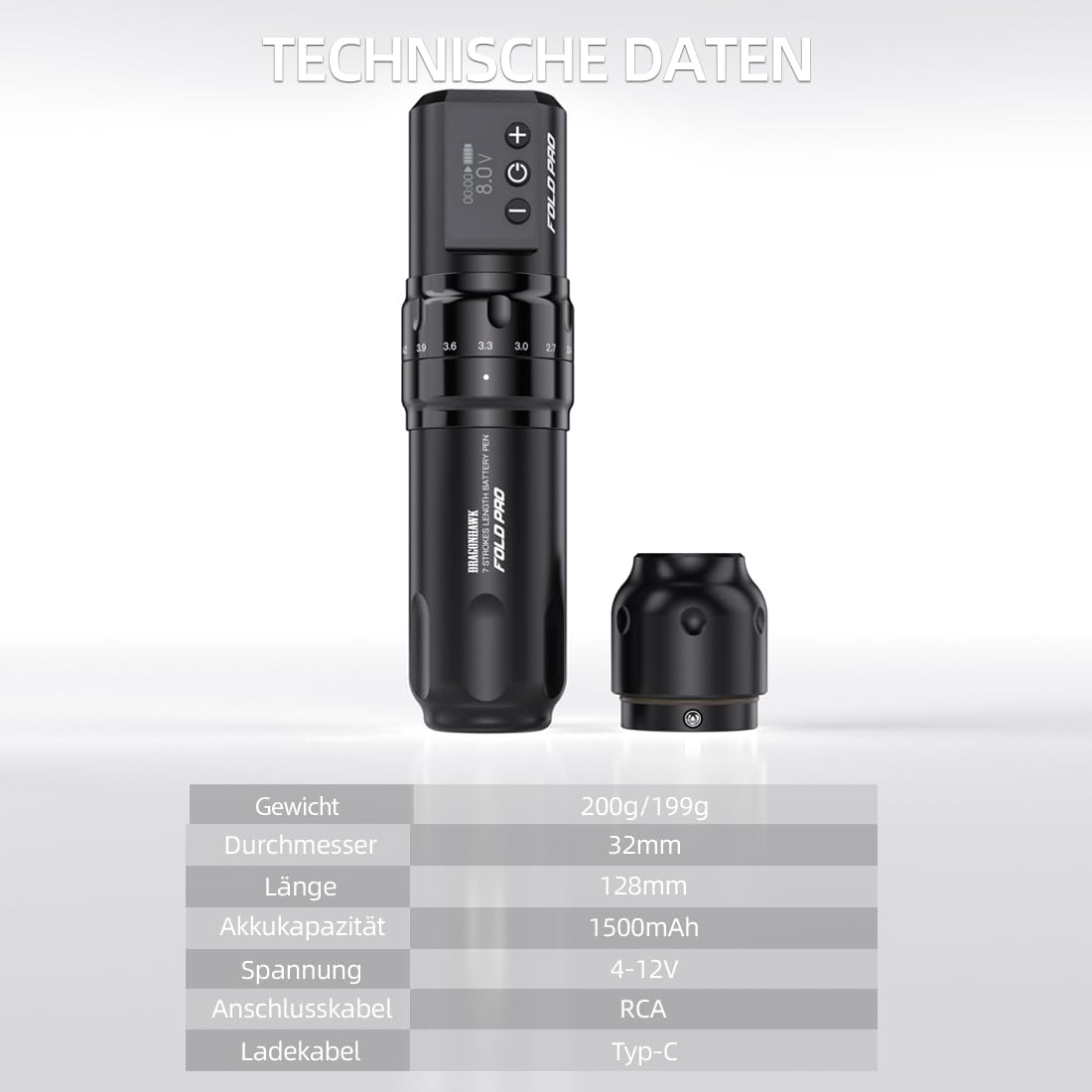 Dragonhawk Tattoo Maschine Set Fold Pro Kabelloser Tattoo Maschine Gun with 2 Batteries mit 7 Hübe 2.4-4.2mm 20 Stück Tattoo Nadeln für Linien und Sharding