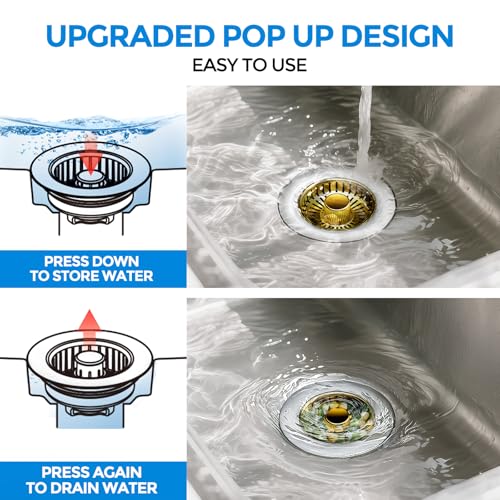 Image of zaa Kitchen Sink Drain Strainer - Kitchen Sink Stopper, 304 Stainless Steel Sink Drain Stopper, Sink Protector for Kitchen with Anti-Clog Filter, Fit US Standard 3-1 /2'' Sink Drain Hole, Gold