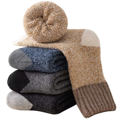 Mens Heavy Thick Wool Socks - Soft Warm Comfort Winter Crew Socks (Pack of 3/5),Multicolor,One Size 7-122
