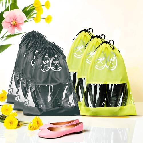 Image of Heart Home Pack of 6 Travel Shoe Organizer | Storage Bags | Travel Carrying Bag | Storage Organizers Set | Shoe Cover with Transparent Window | Shoe Dori Cover | Yellow & Gray