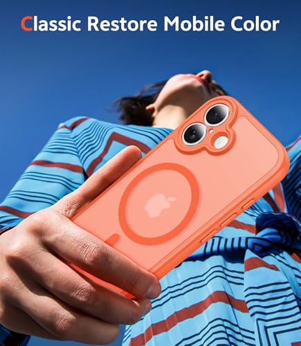 Image of FNTCASE for iPhone 16 Plus Case: Matte Magnetic Phone Cases with Screen Protector Compatible with Magsafe Slim Anti Yellowing Rugged Shockproof Protective Translucent Cell Phone Cover (C-Orange)