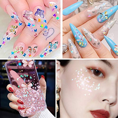 Selftek 3D Nail Art Resin Butterfly With Nail Rhinestones And Metal Rivets,12Color 3D Holographic Butterfly Nail Glitter With 1Pc Tweezer For Nail Art Decoration & Diy Crafting #TOP6