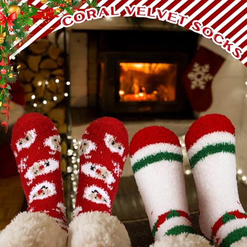 Image of 10 Pairs Christmas Fuzzy Socks Bulk Winter Fluffy Unisex Women Men Crew Slipper Sock Stocking Xmas Adult Gifts