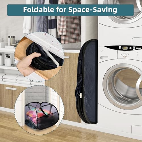Image of Collapsible Laundry Baskets, 90L Large Foldable Laundry Basket, Durable Mesh Pop Up Hampers for Laundry, Dirty Clothes Laundry Hamper for Bedroom, Bathroom, Dorm, Laundry Room, Travel, Camping Black