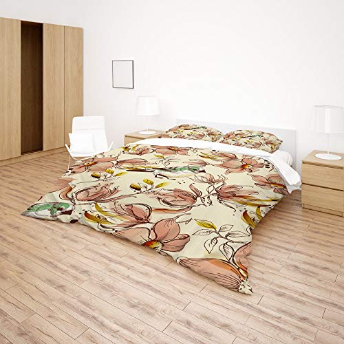 Housse de couette motif oiseaux beige King en polyester résistant - 4