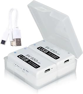 NabEli 9V 650Mah Lithium Batteries,Rechargeable 9V Batteries, with USB Charging Cable, for Smoke Detector/Alarms, Metal Detector, Multimeter (2 Pack)