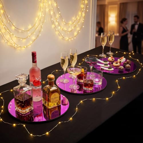 Image of Thyle 12 Pcs 10 Inch Round Mirrors for Tables Centerpieces, Purple | Circle Mirror Trays Plates for Candles, for Wedding Baby Shower Christmas Party Decorations, Lightweight, 1mm
